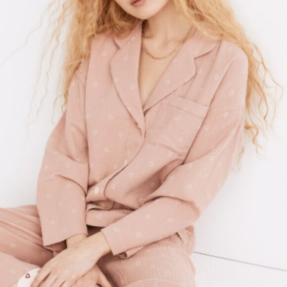 Madewell Womens Light Pink Lightspun Open Hearts Oversized Long Sleeve PJ Top XS - Picture 9 of 10